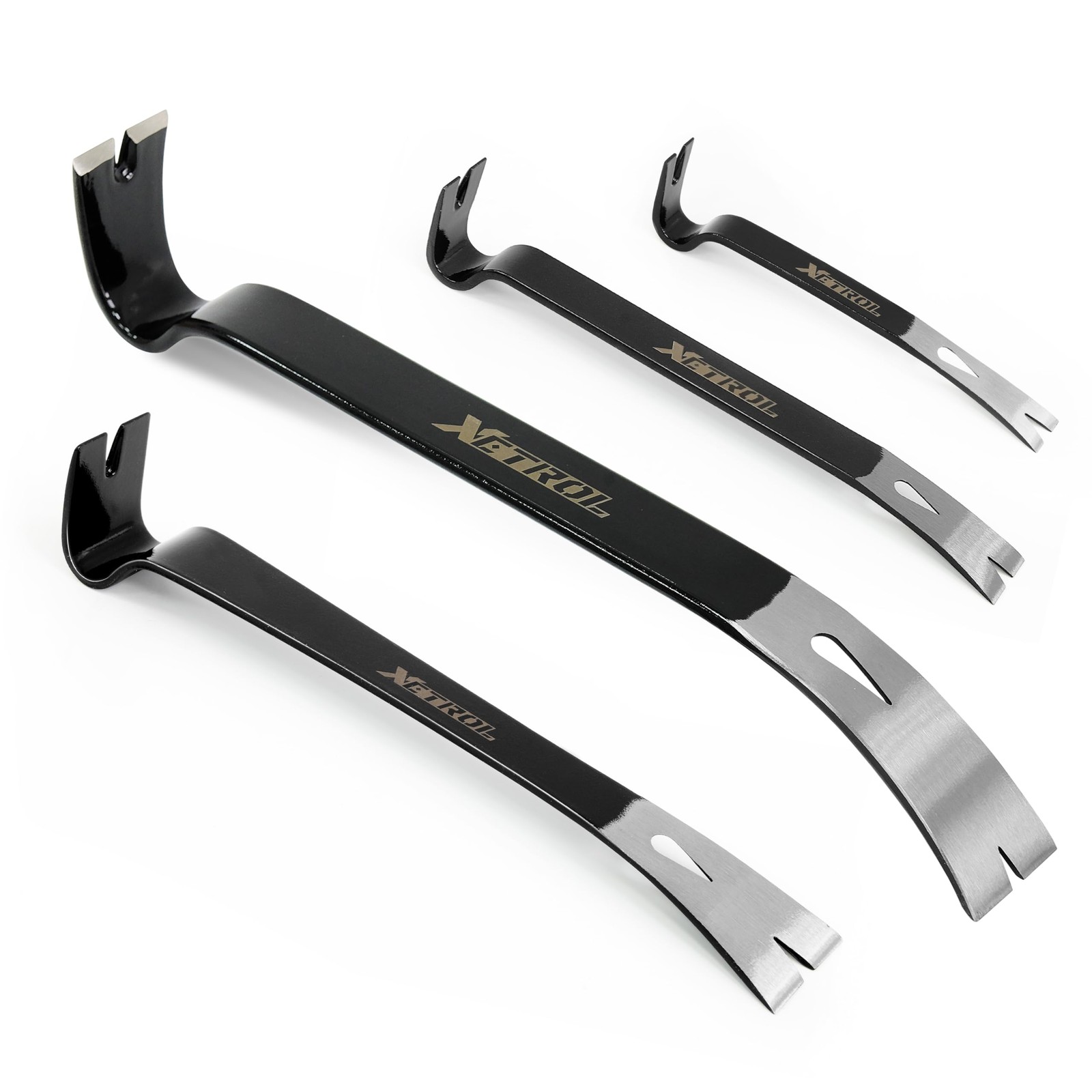 XETROL 4-Piece Flat Pry Bar Set -15" 10" 7.5" 5.5" Crow Bar with Nail Puller,...