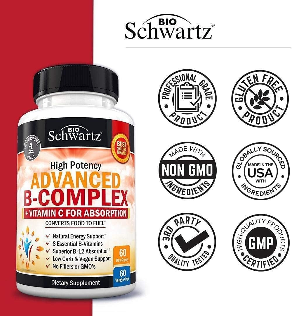 Vitamin B Complex with Vitamin C for Maximum Absorption Methylcobalamin b12 60ct