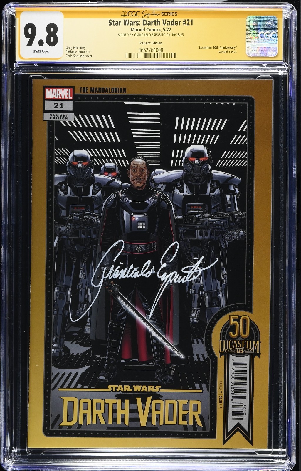 STAR WARS DARTH VADER #21 VARIANT CGC 9.8 SS SIGNED BY GIANCARLO ESPOSITO