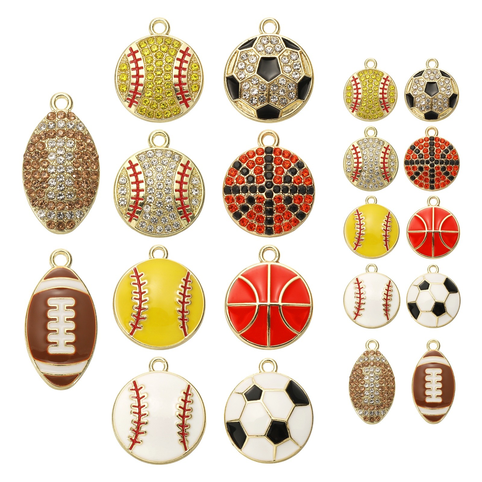 20 Pcs Sport Charm, Enamel Football Rugby Basketball Baseball Charm Pendant
