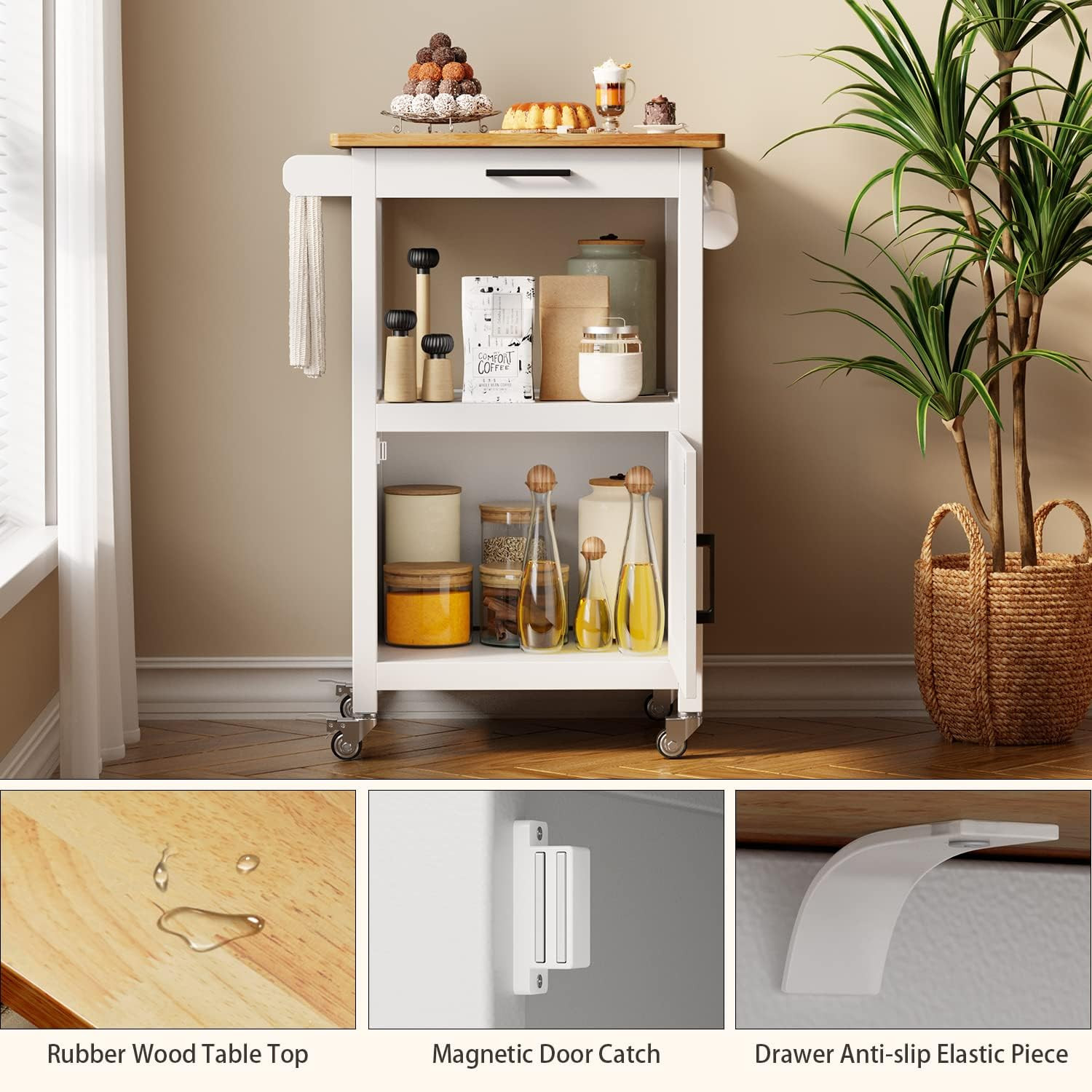 Kitchen Cart with Drawer, Small Kitchen Island on Wheels, Microwave Cart, Small