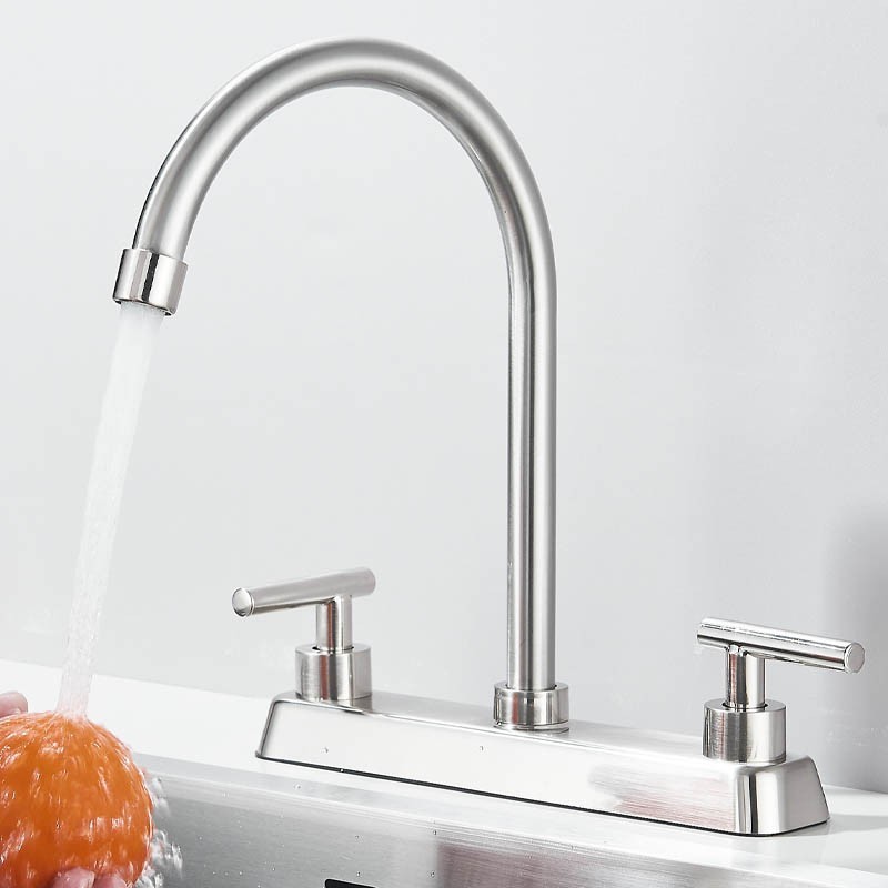 Brushed Kitchen Sink Faucet 2Handle 3 Holes 360°Swivel Spout Camper RV Mixer Tap
