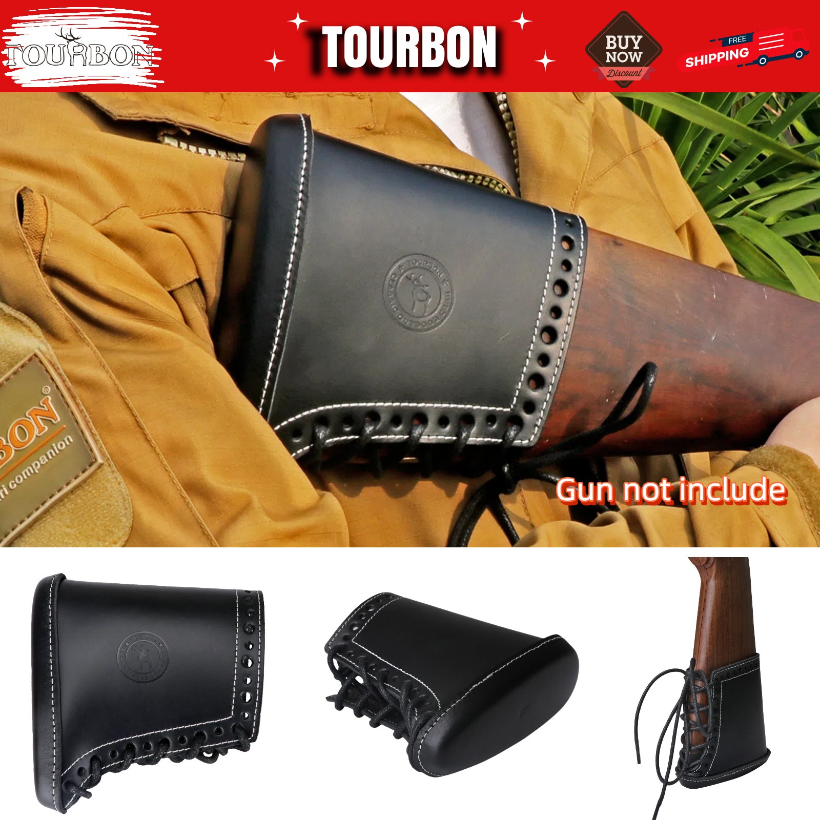 TOURBON Black Leather Slip on Shotgun Recoil Pad Shooting Rifle Buttstock Cover