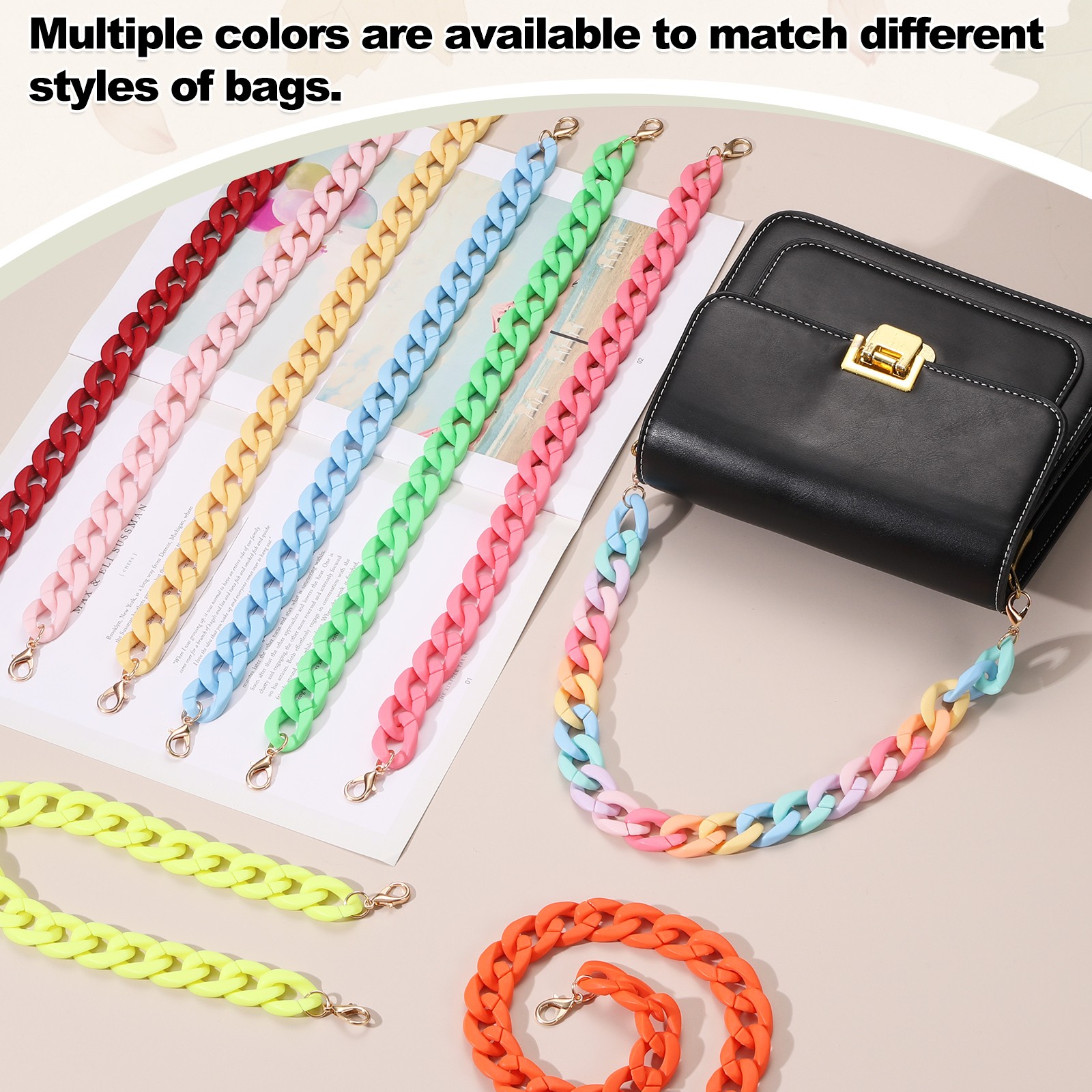 Acrylic Purse Strap, 17.7" Bag Chain for Handbags Handle, Rainbow