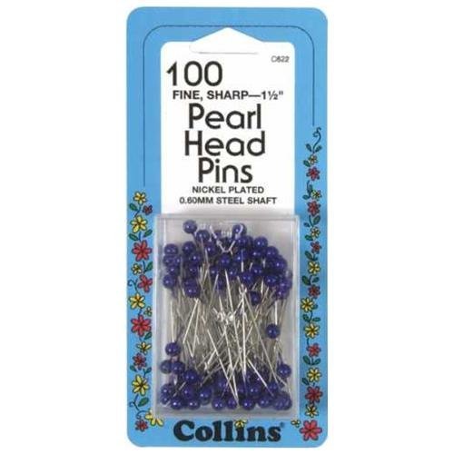 Pearl blue Head Quilting Pins 1-1/2" ,100 pices, 0.6 millimeter steel shaft usa