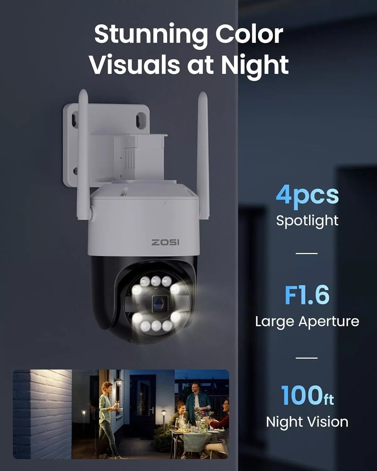 ZOSI C296 4K 8MP WiFi PT Security Camera 2-Way Talk Plug-in Wired Outdoor Camera