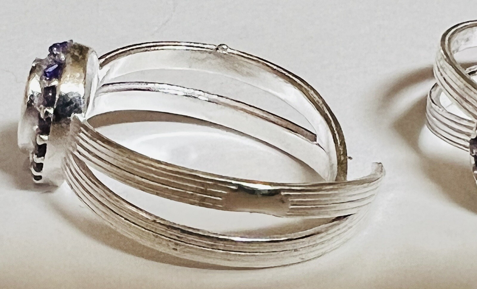 Purple drop CRYSTAL 925 Sterling Silver Toe Ring Pair India Bichiya ADJUSTABLE
