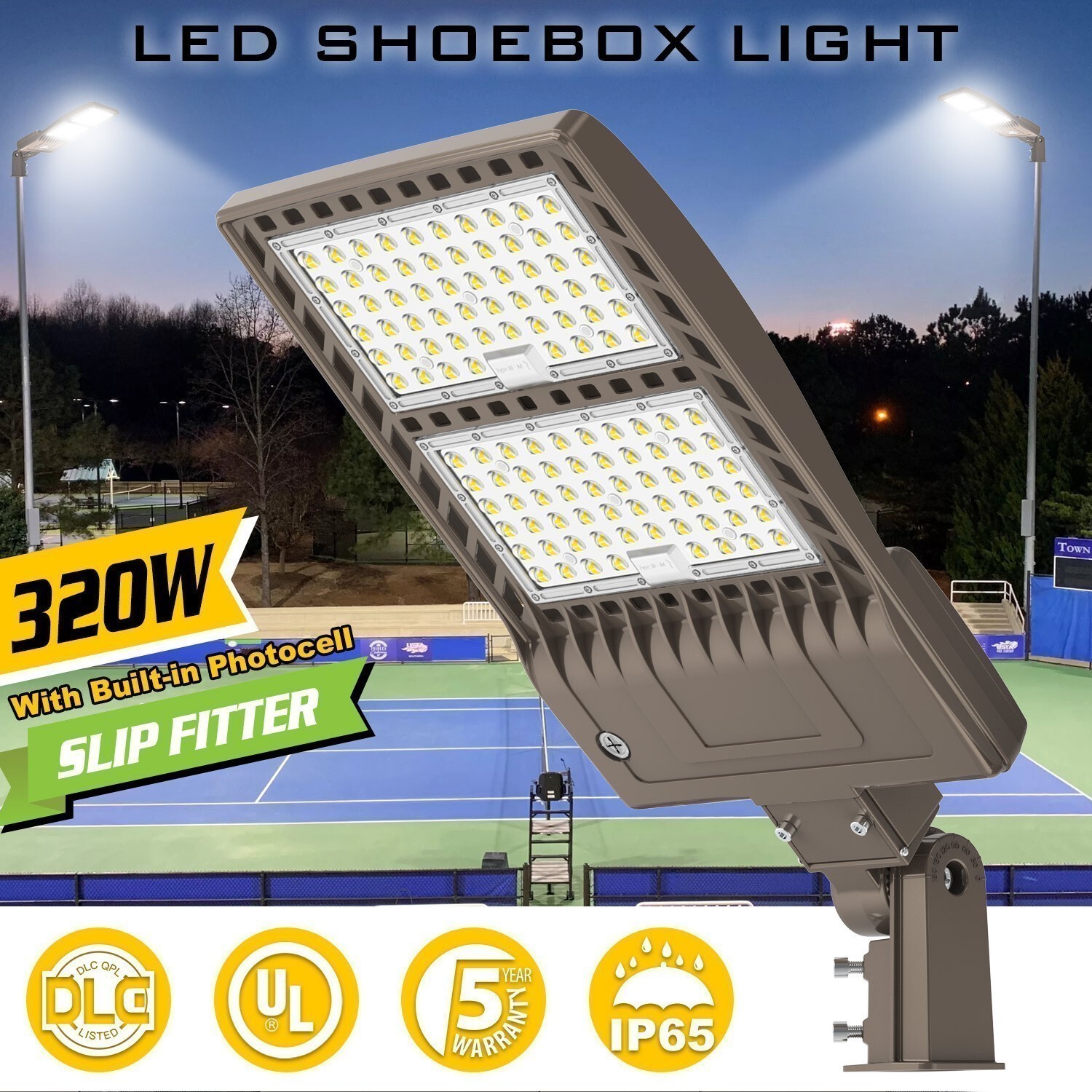 48000LM LED Shoebox Light 320 Watt Dusk To Dawn Outdoor Parking Lot Pole Fixture