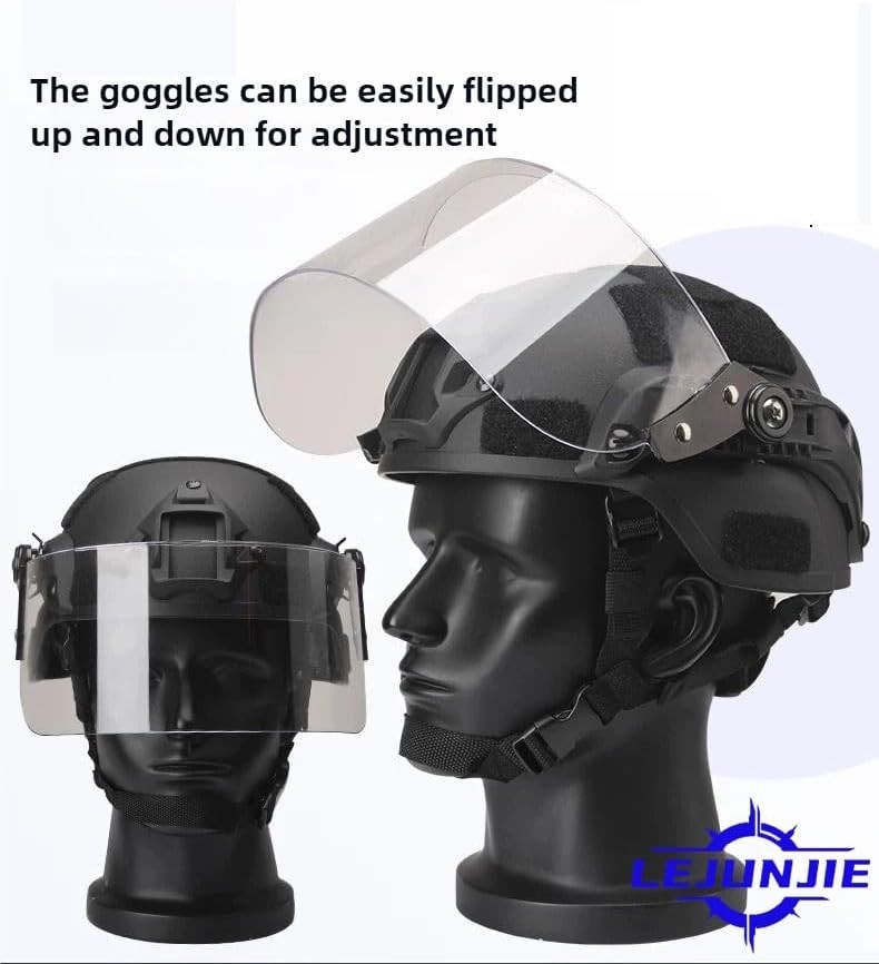 Tactical MICH 2000 Fast Helmet with Clear Riot Visor Face Shield Sliding Gogg...