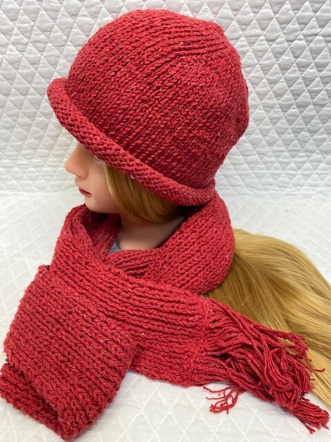 Matching beanie and scarf, hand knit