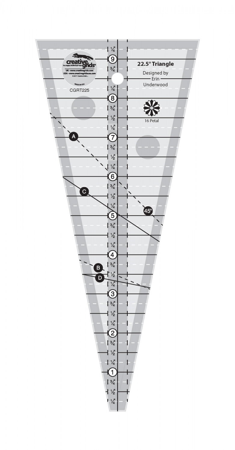 (US Seller) Creative Grids 22-1/2 Degree Triangle Quilt Ruler CGRT225