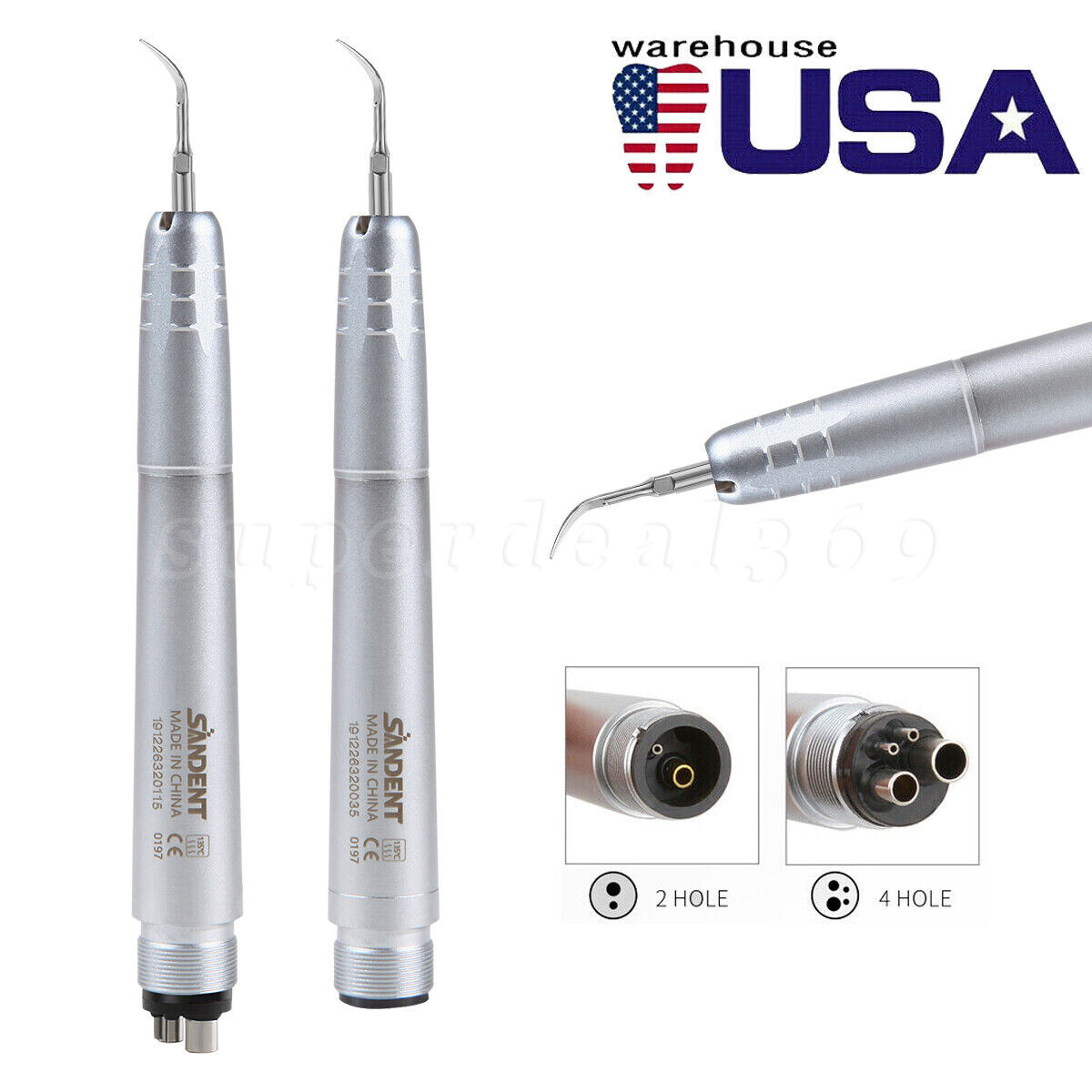 Dental Ultrasonic Air Perio Scaler Handpiece Hygienist 2/4-Hole With 3 Tips MX