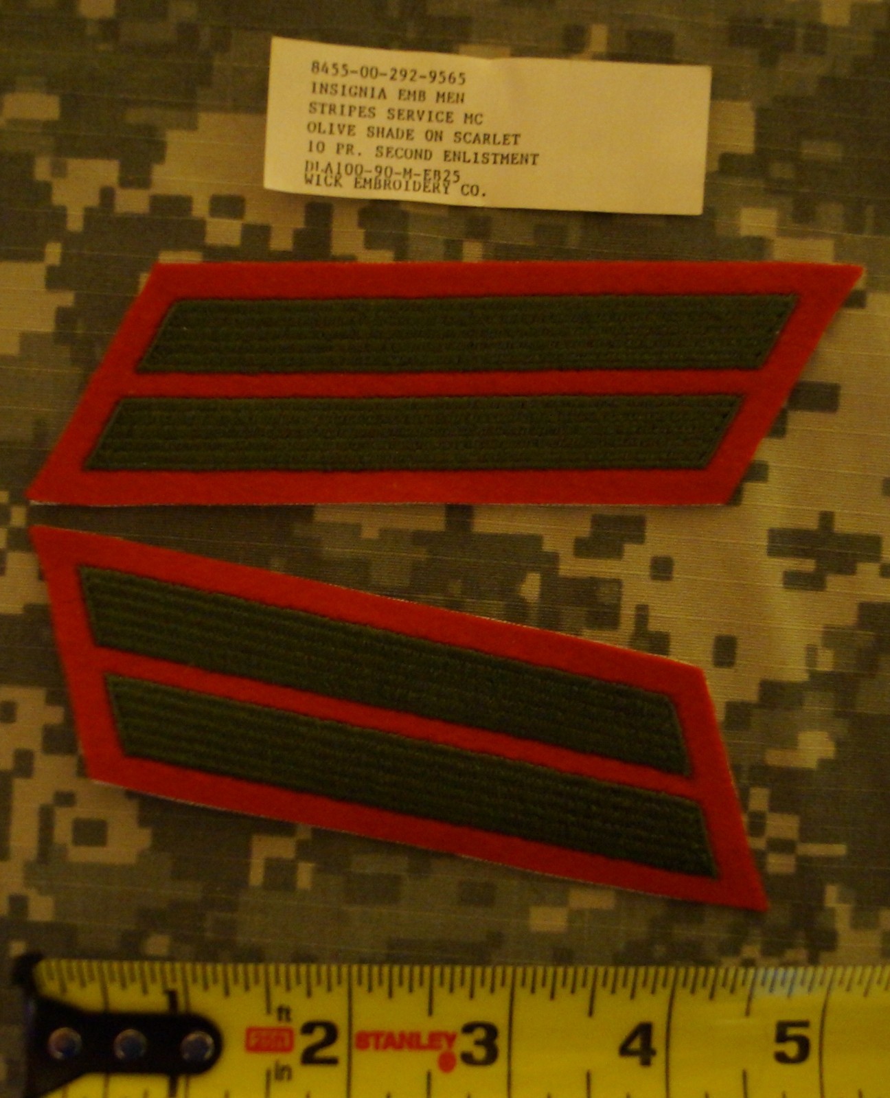 NEW USMC Enlisted Male Service Stripes 8 Years Semper Fidelis Red/Green