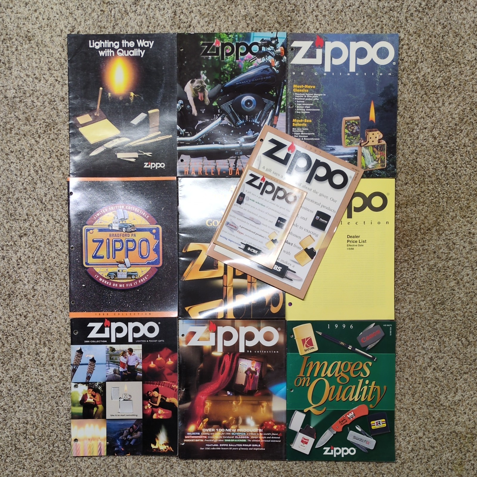 LOT OF 10 Vintage Zippo USA Dealer Product Sales Catalog Promotional, 1995-2000