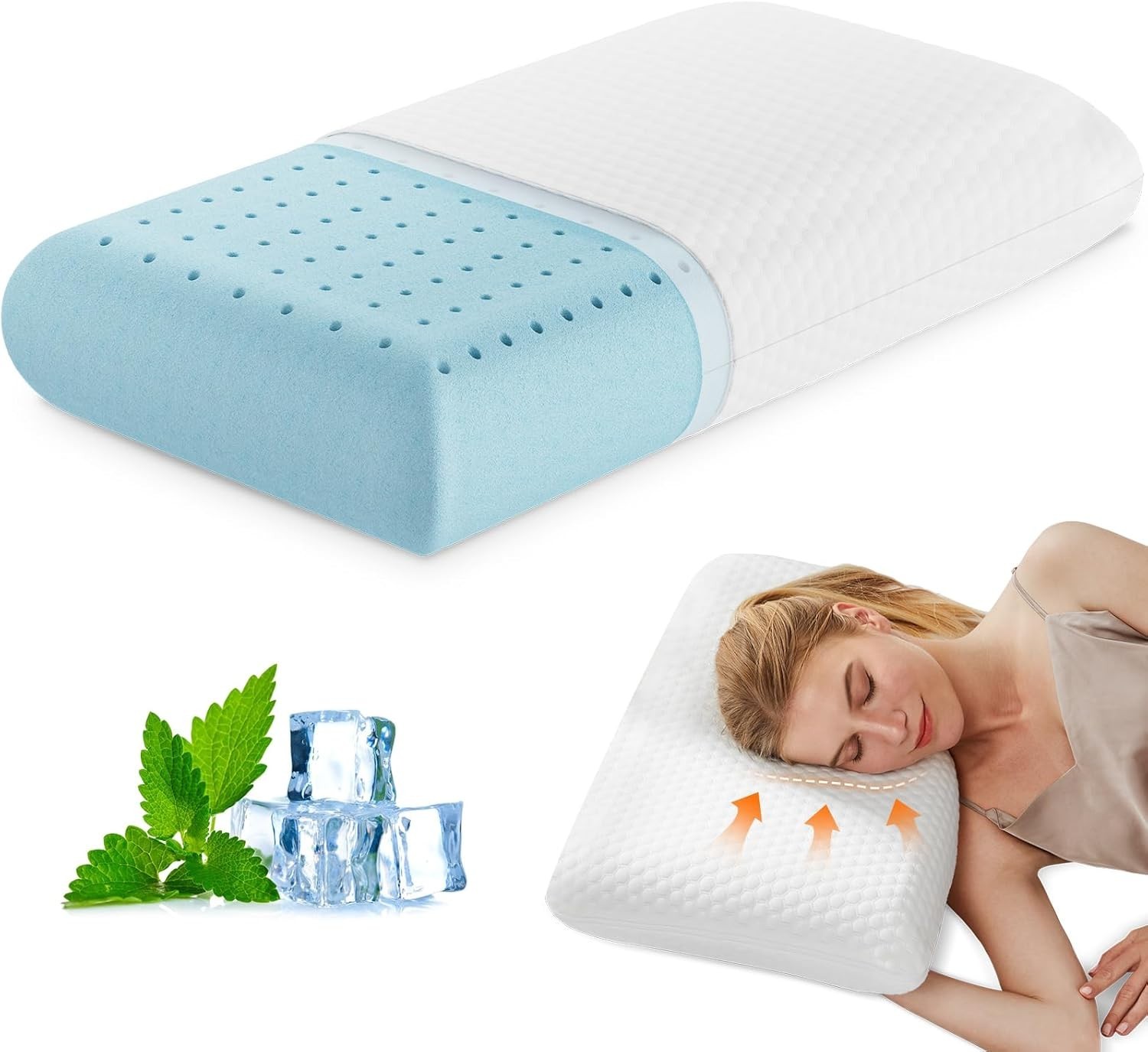 Cooling Memory Foam Pillow with Pillowcase - Neck Support for Side Sleepers