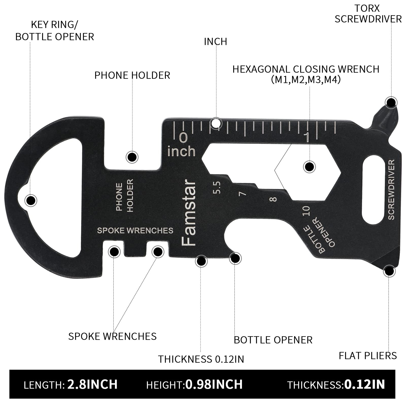 Famstar Keychain Multi-tool 3Pack Metal Pocket Tool Portable Black