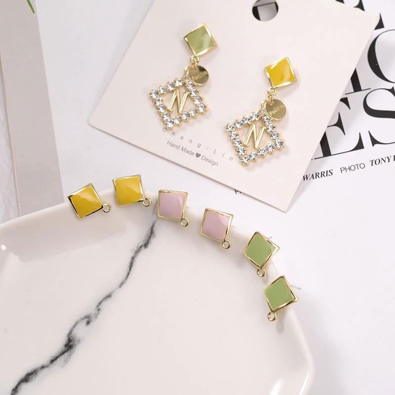 4Pairs Gold Tone Alloy Enamel Stud Earrings Connector Component GD515