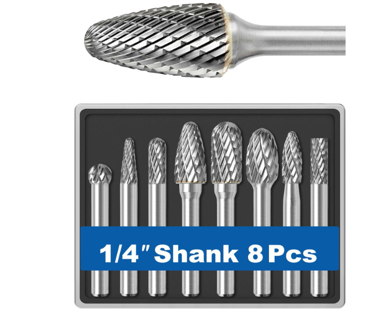 Juego 8 Fresas Carburo 1/4" para Desbaste y Corte en Metal Madera. Ideales para