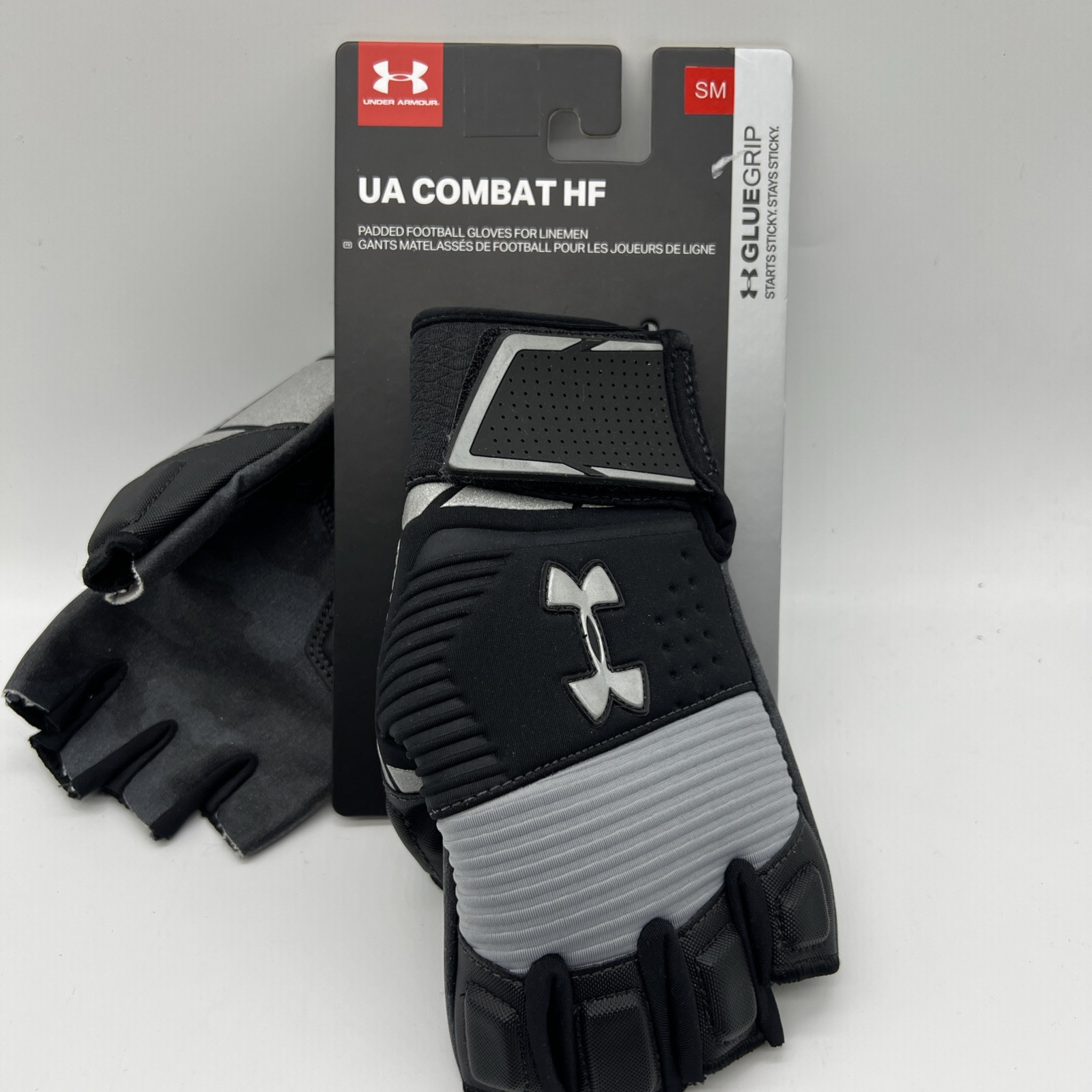 NWT Under Armour UA Combat HF Half-Finger Black Padded Football Linemen Gloves
