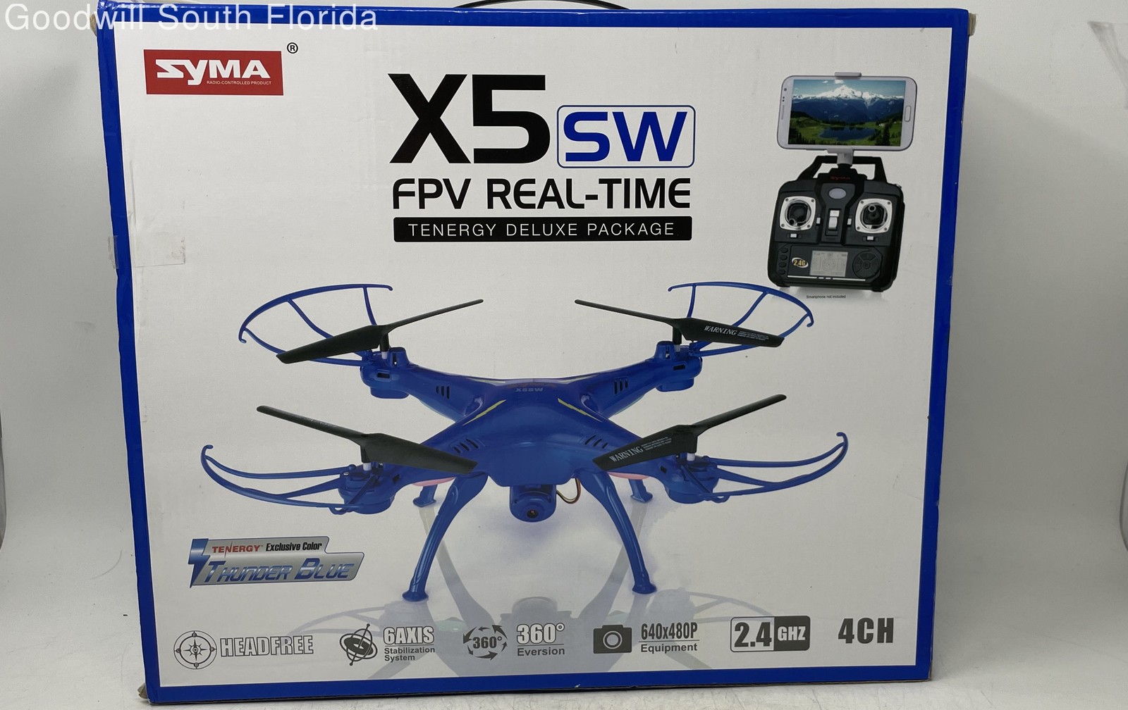 Syma X5 SW FPV Real-Time Blue Radio Controlled Drone With Accessories Not Tested