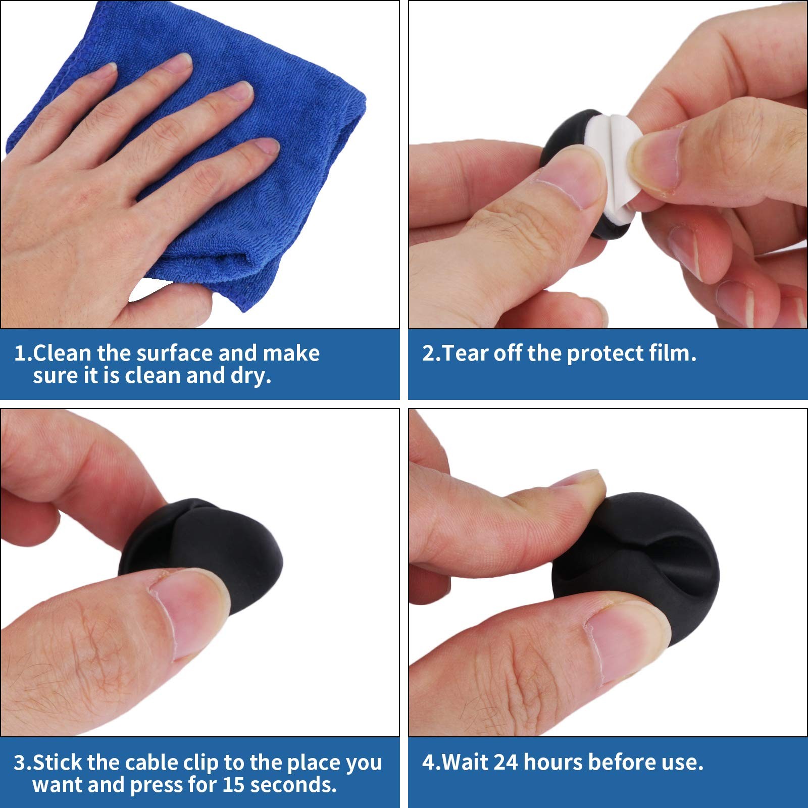Chefbee 8 Pack Adhesive Cable Clips, Cable Cord Holder Organizer Manag