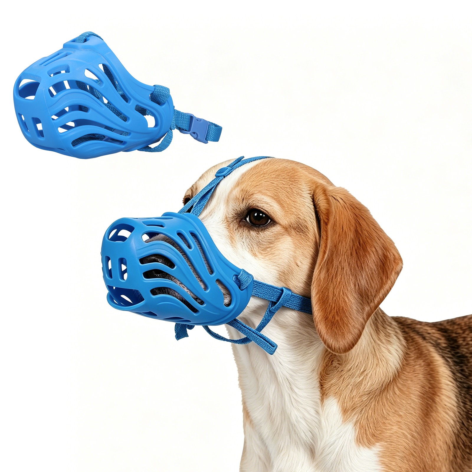 Dog Muzzle, Basket Dog Muzzle Cage Mouth Soft Dogs Mouth Cover (Blue, M-5)