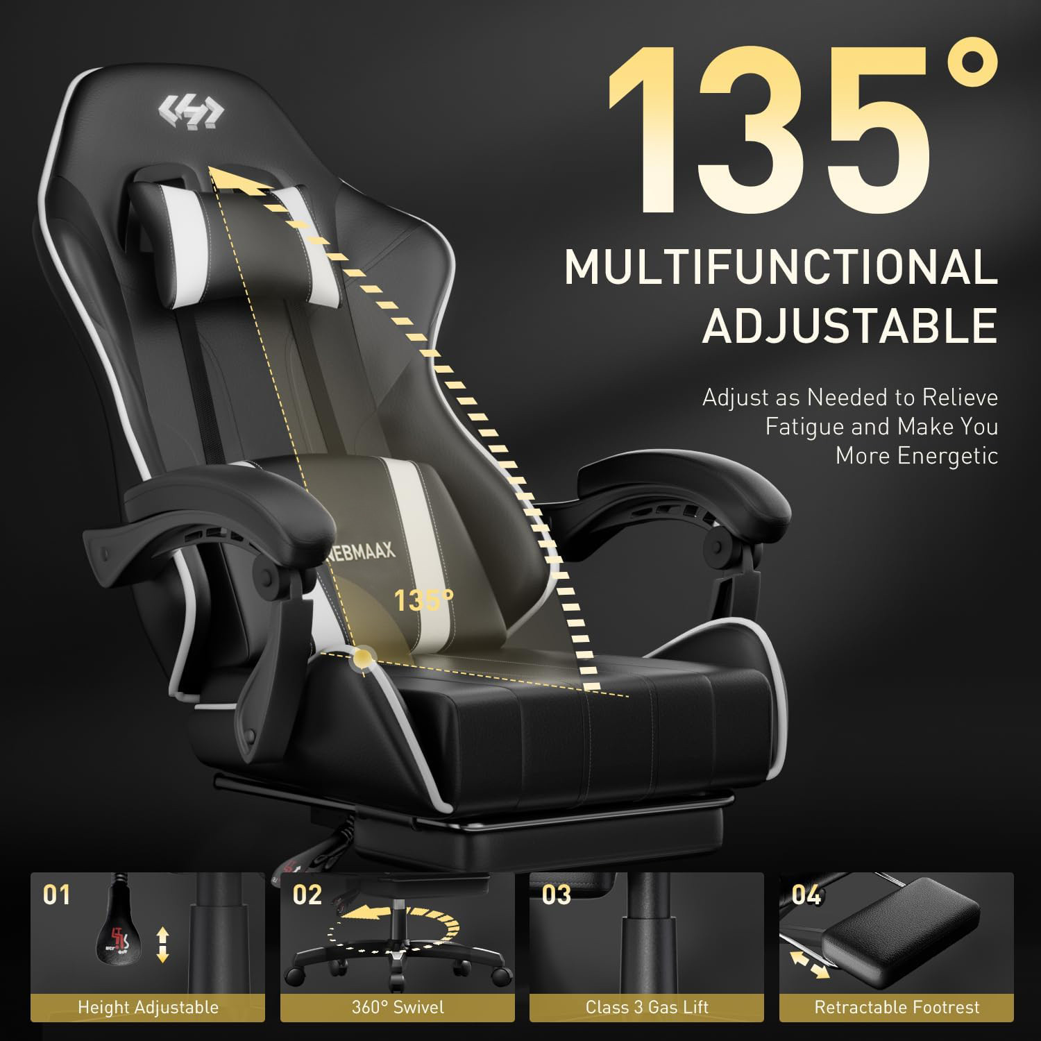 NEBMAAX Gaming Chair, Ergonomic Computer Chair, Black