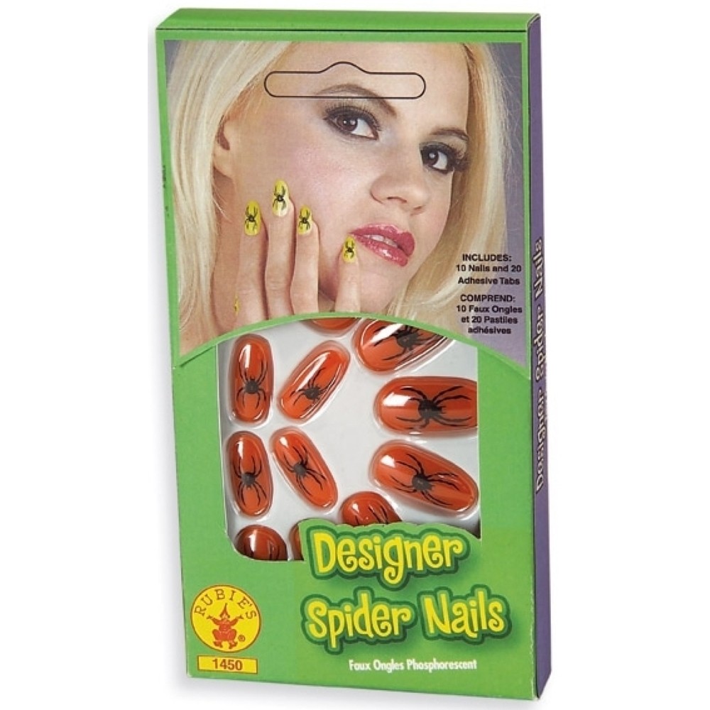 Orange Spider Print Nails