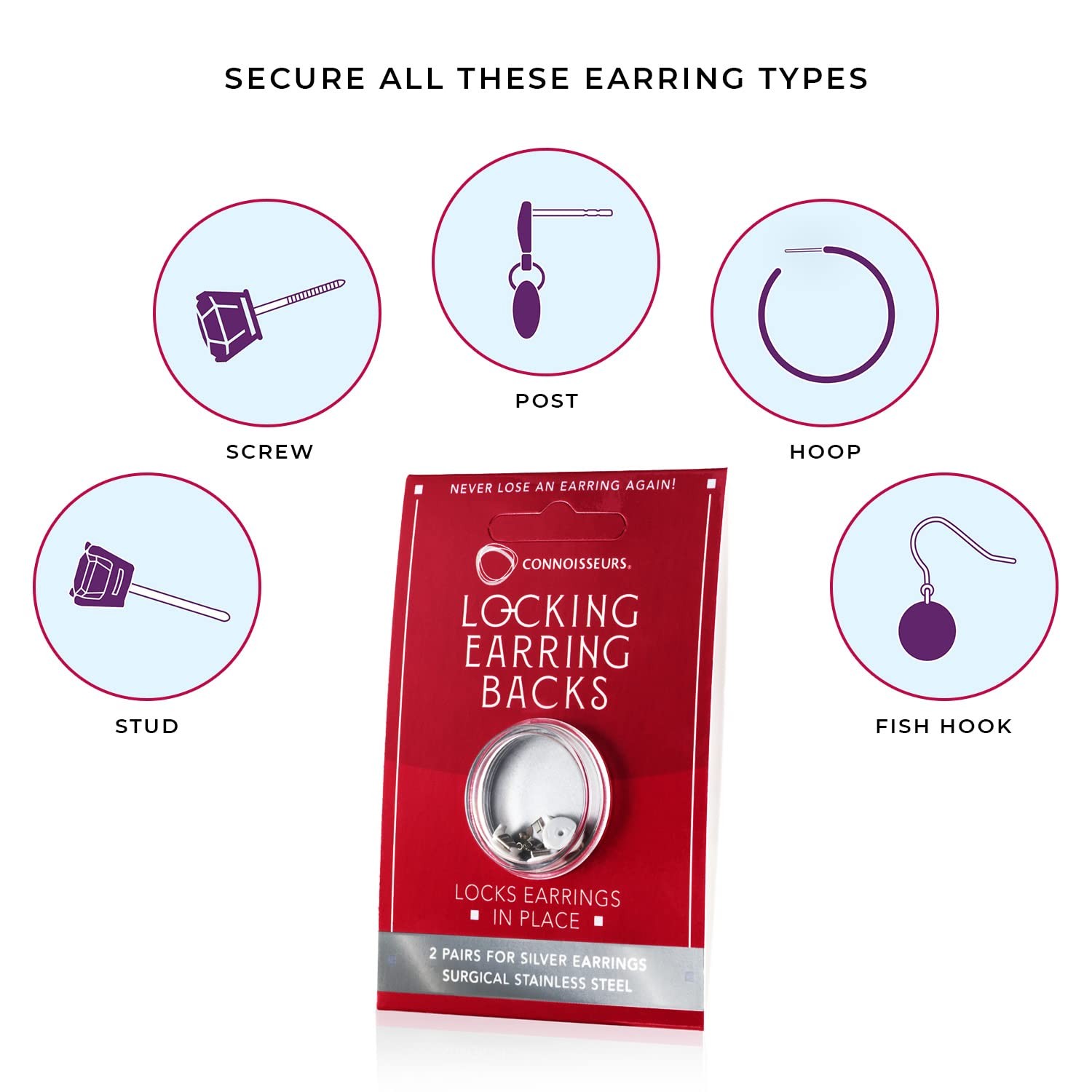Locking Earring Backs - Hypoallergenic Earring Backs for Studs, Hoops, and Mo...
