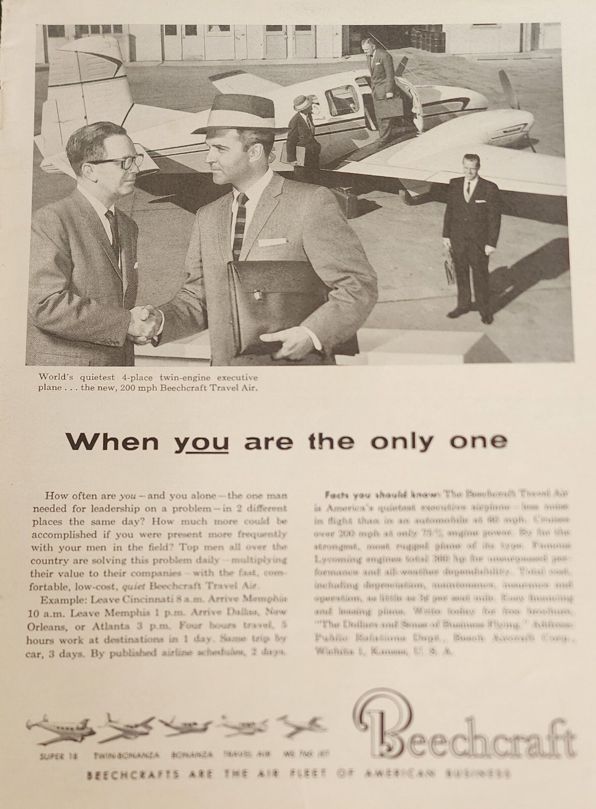 Beechcraft Travel Air Aviation Picture Magazine Ad Advertisement Vtg Display