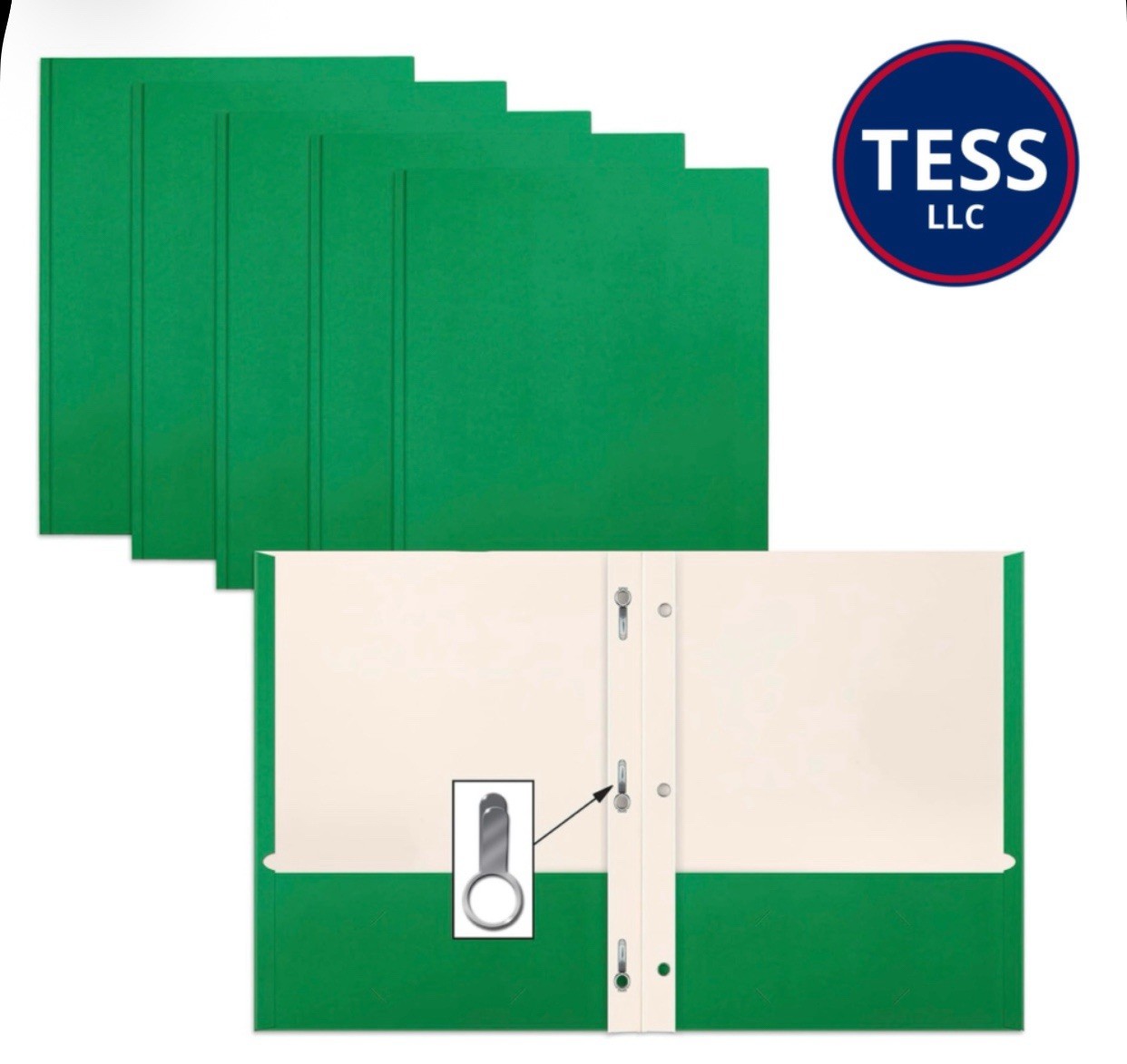 50 Pieces,Better Office Products Green Paper 2 Pocket Folders with Prongs,9"X11”