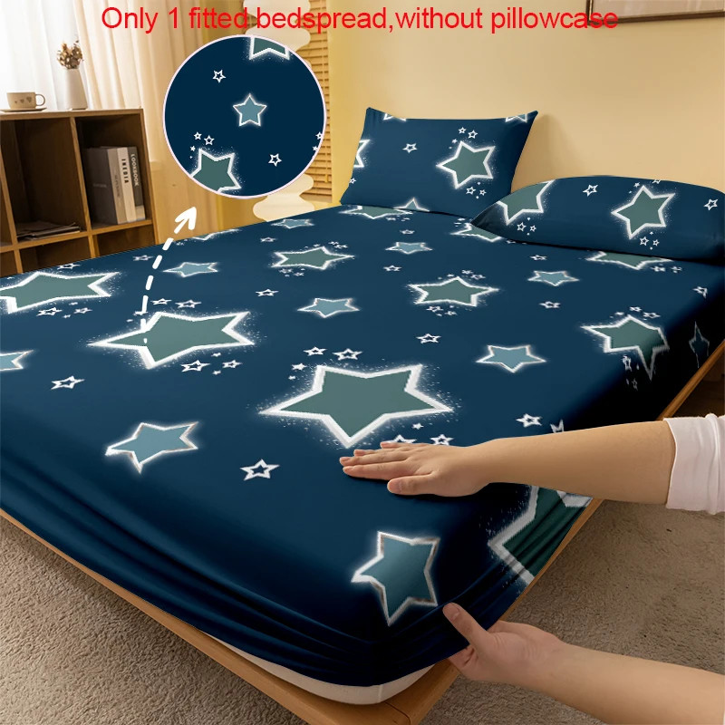 1 Simple modern star printed matte Fitted Sheet, bedroom printed bed cover, bedd