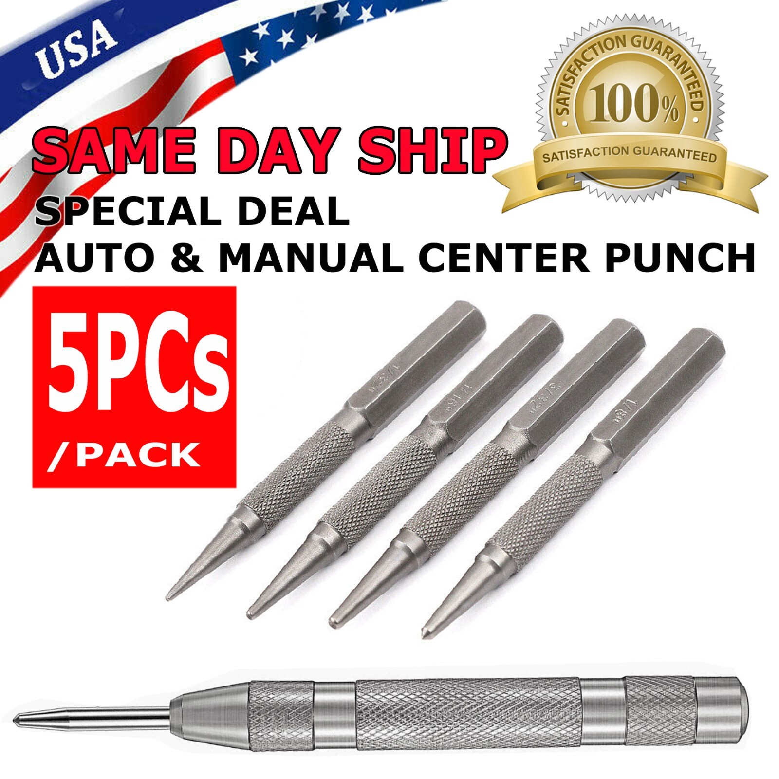 5 Piece Nail Setter & Center Punch Set 4"  Wood Metal Super Impact Resistance S2
