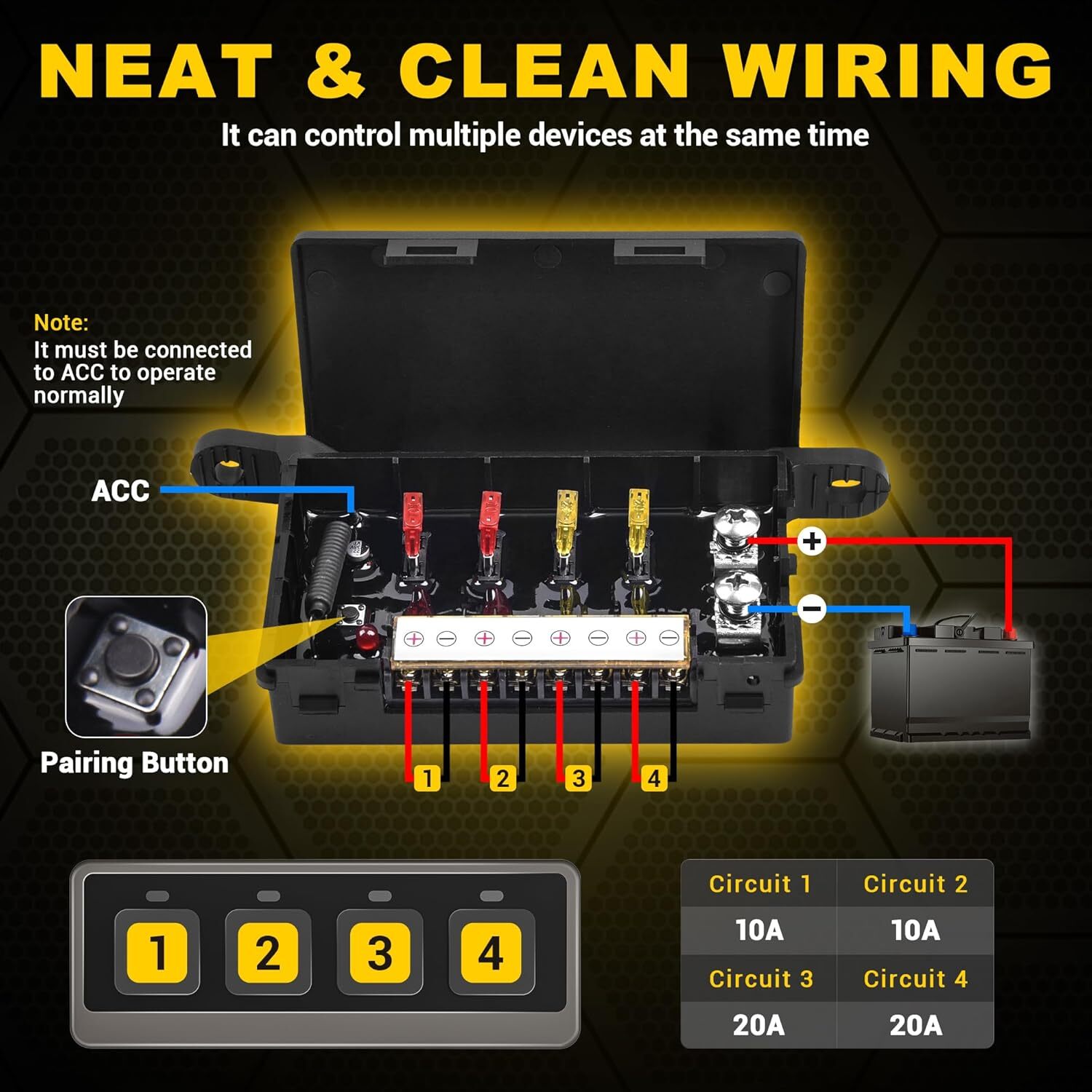 MICTUNING Wireless Switch Panel 4/6/8/12 Gang Remote/APP Control LED Circuit Box
