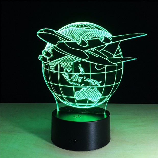 Smart Touch 7-color 3D Illusion LED Night Light USB Decor Gift Lamp Airplane