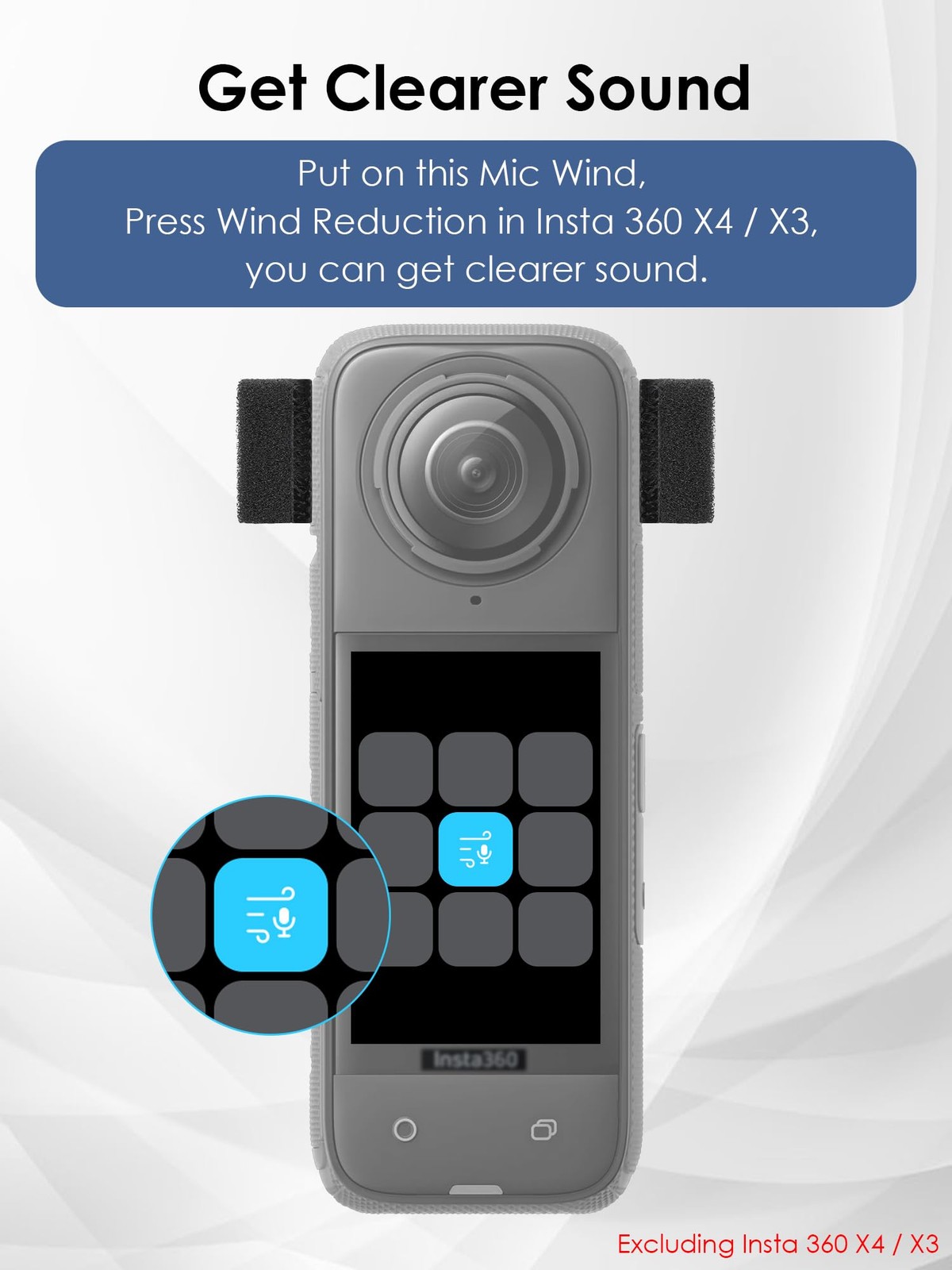 Mic Wind Muff for Insta360 X4, X3 Camera 4Foam+4Furry, Black