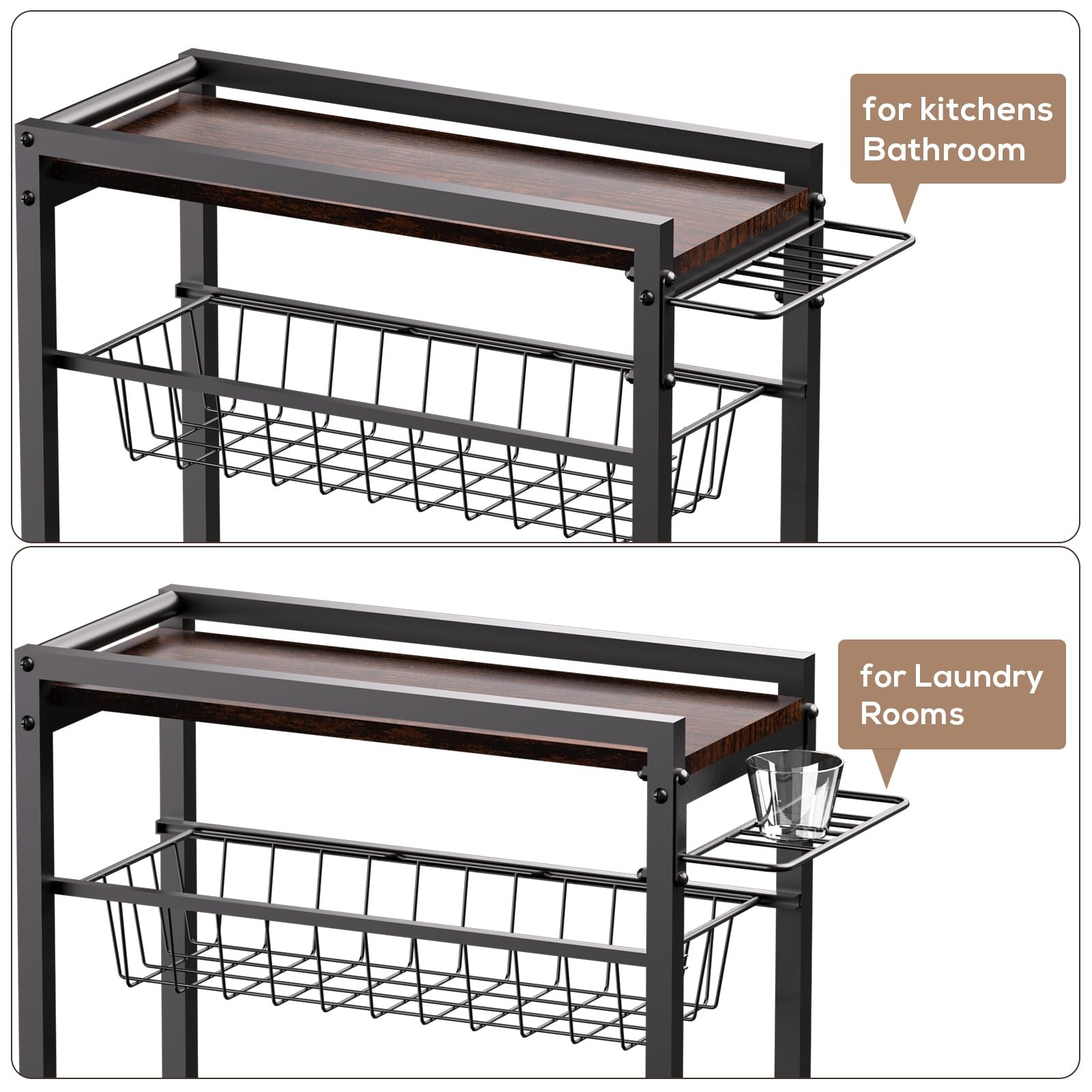 PAPAGIFTREE 4 Tier Slim Rolling Storage Cart with Pull-Out Baskets, Narrow Sl...