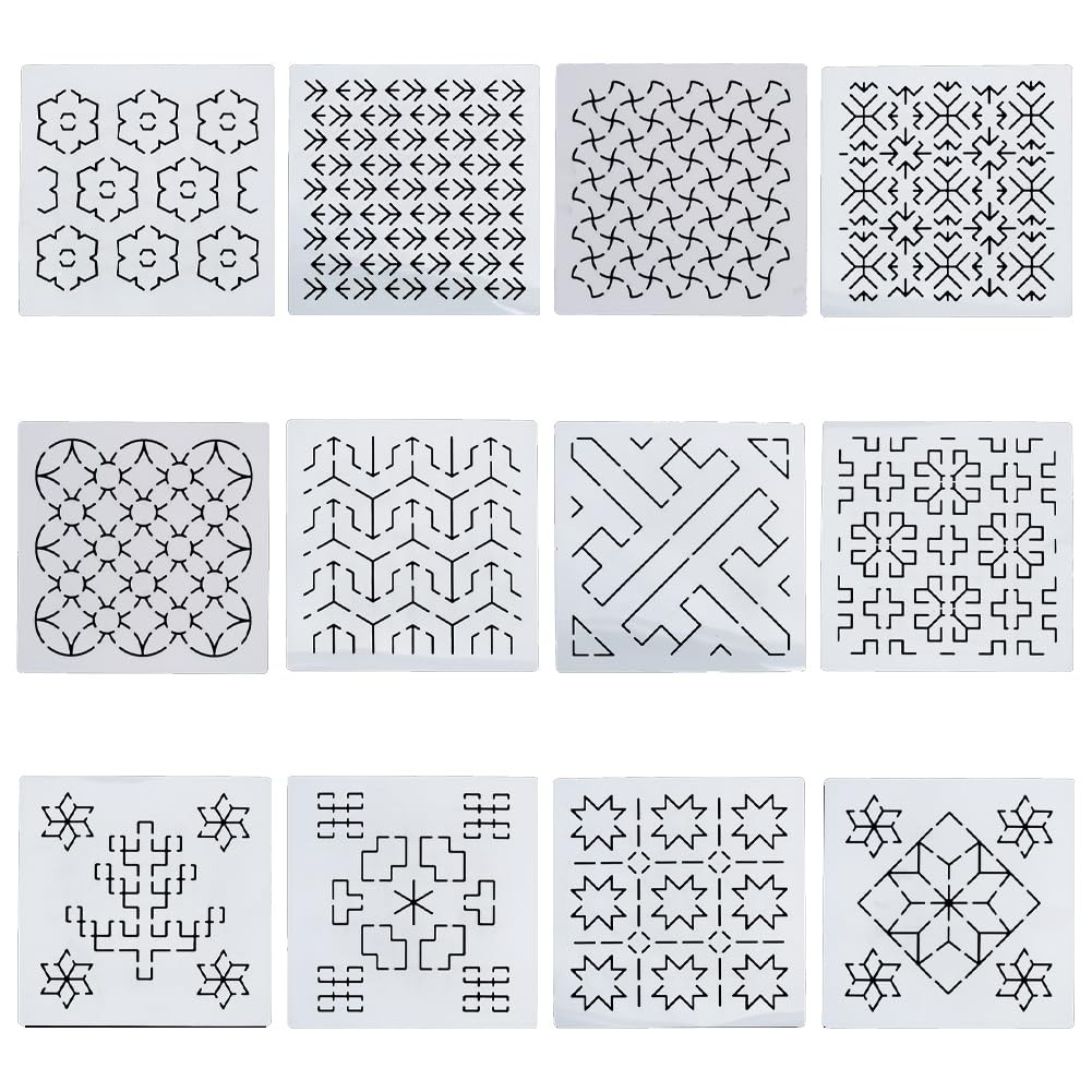 Sashiko PET Stencil Geometric Hand Embroidery Pattern Drawing Quilting 14x14cm