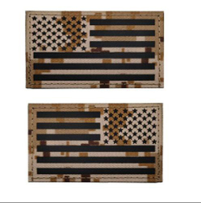 Reflective IR US USA AMERICAN FLAG  REVERSE LEFT RIGHT SHOULDER HOOK 2 PATCHES
