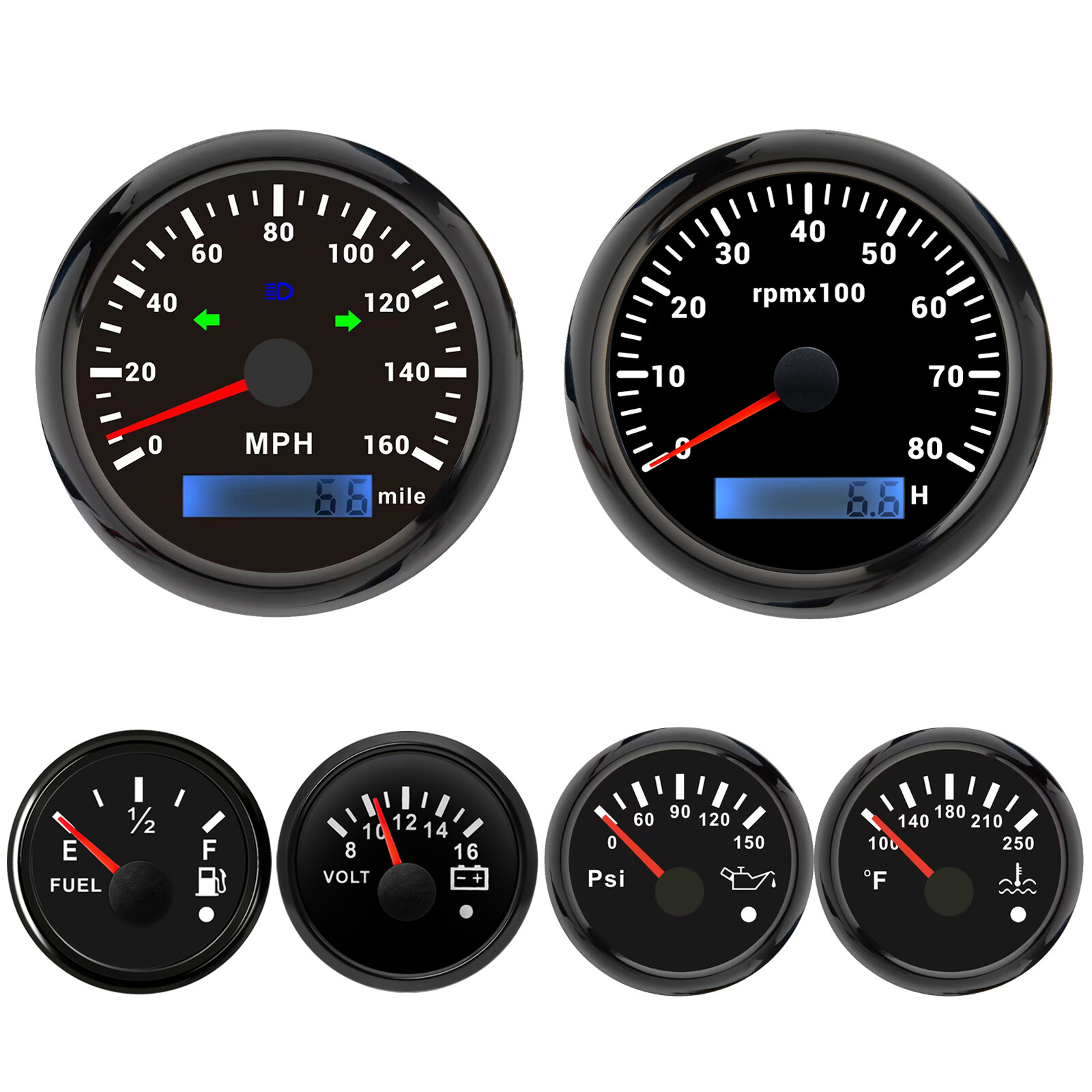 6 Gauge Set 85mm GPS Speedometer 0-160MPH Turn Signal High Beam Waterproof