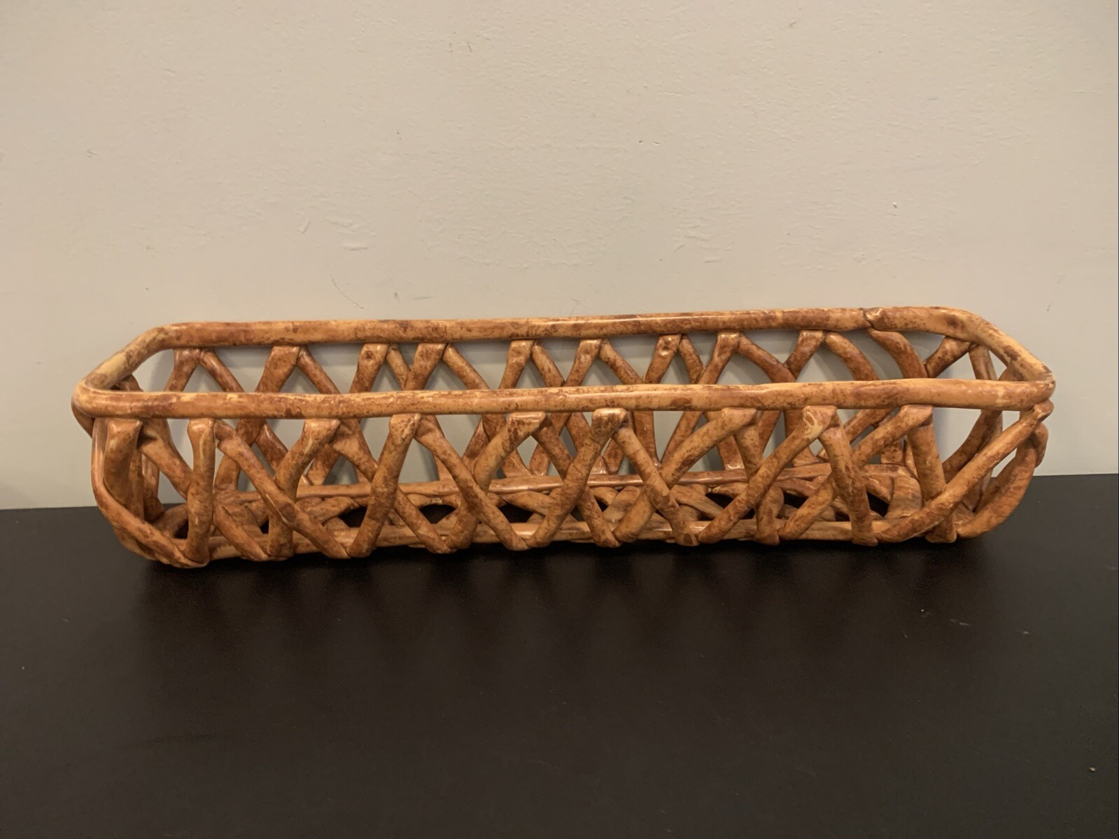 Unique basket Unknown material Used  18.5” Long Skinny Decorative Artistic