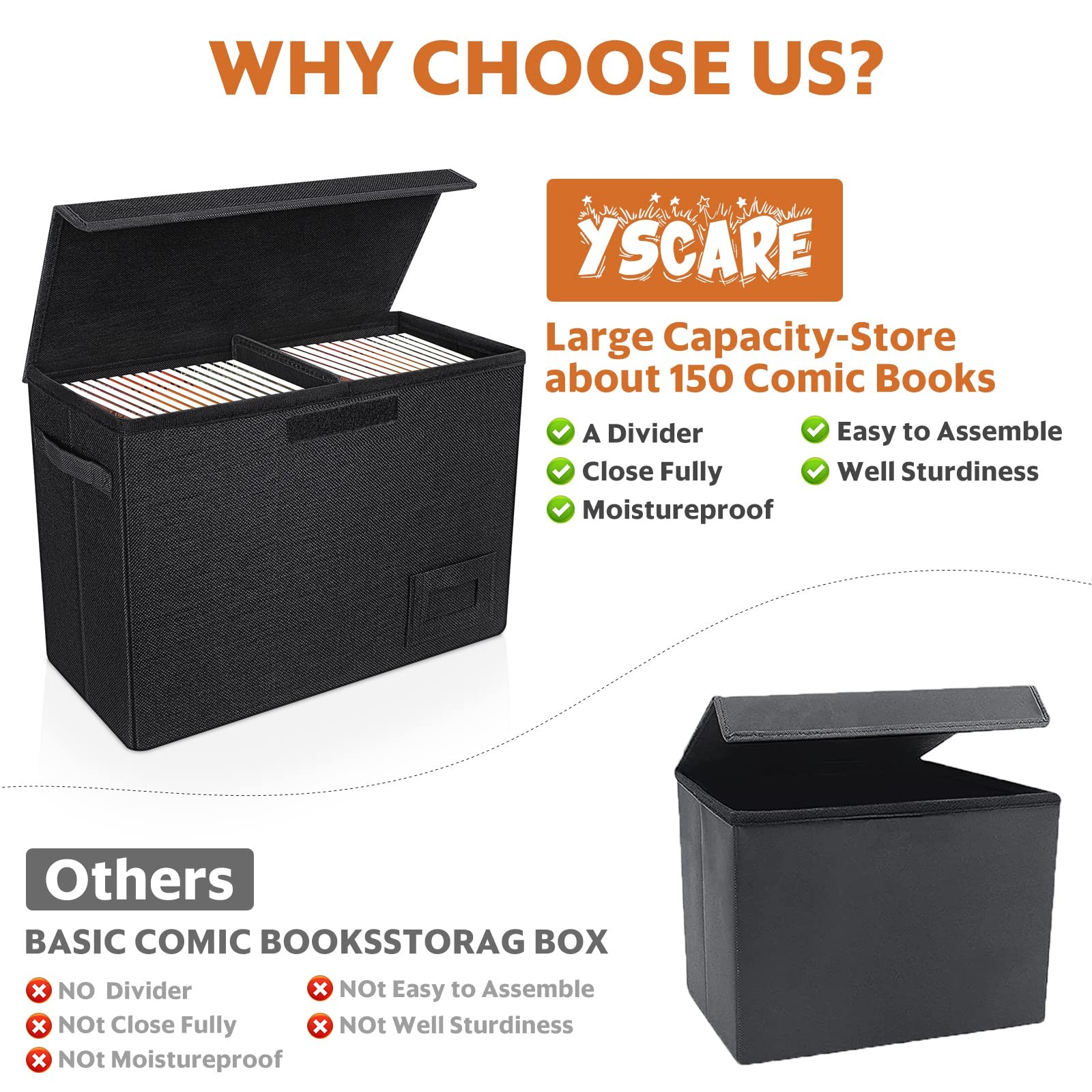 2-Pack Comic Book Storage Boxes, Collapsible Comics Book Case with Dividers a