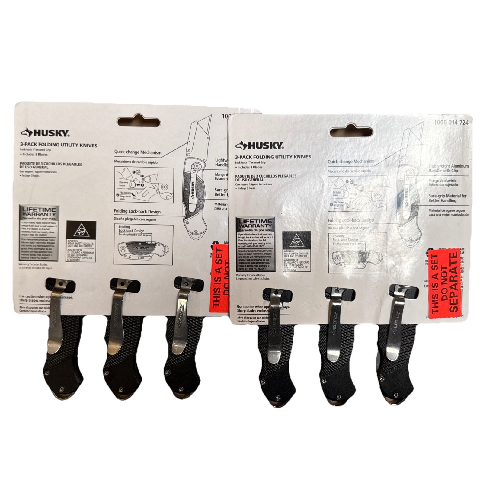 Husky 3 pack folding utility knife with locking back and texture Grip (2pack)