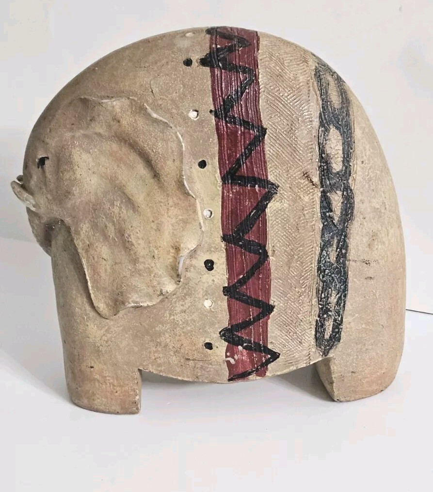 African Handcrafted Wood Elephant Figurine With Tribal Patterns