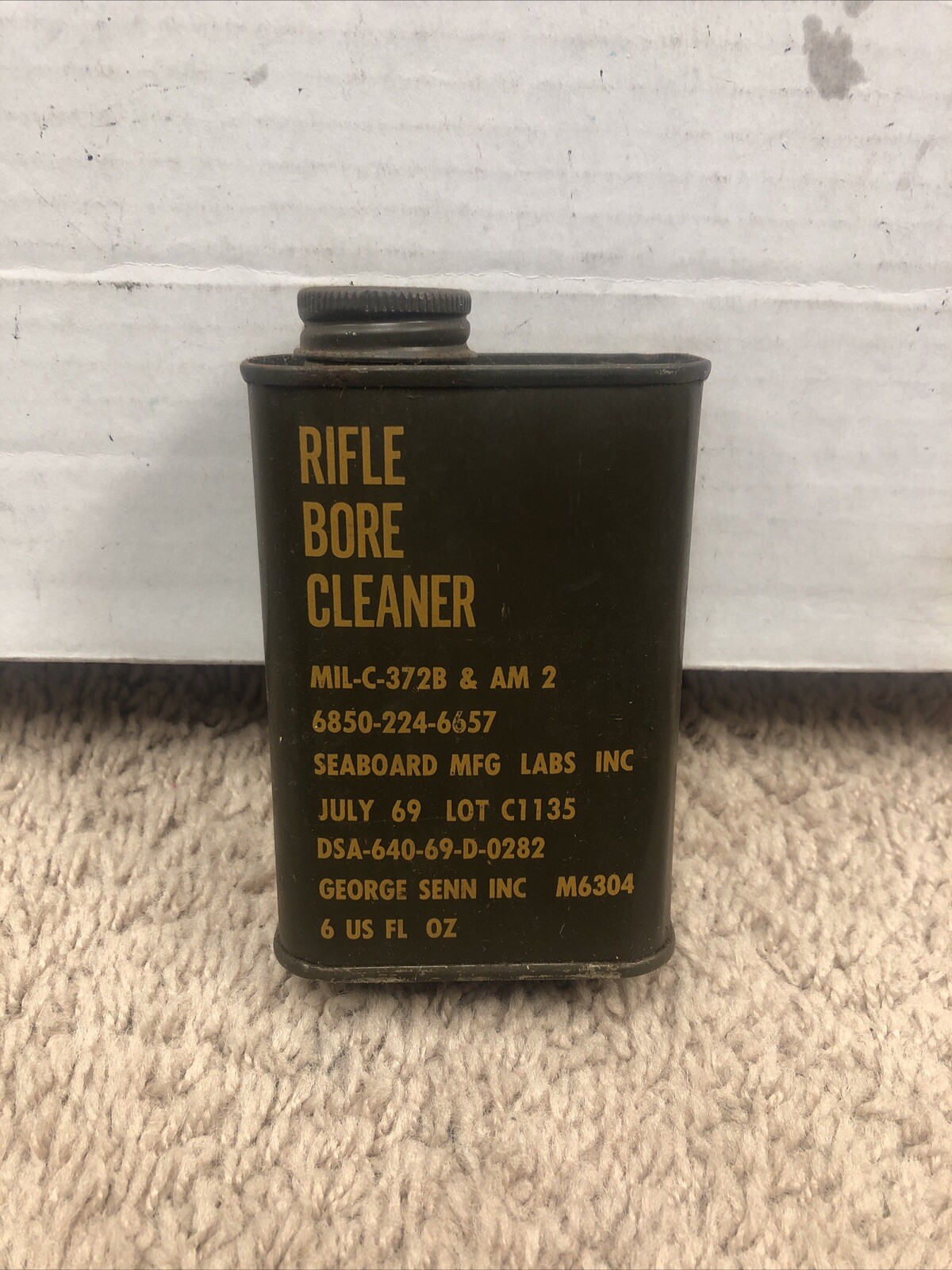 Vtg Vietnam Era Military Rifle Bore Cleaner 6 oz Metal Can Partial Contents 1969