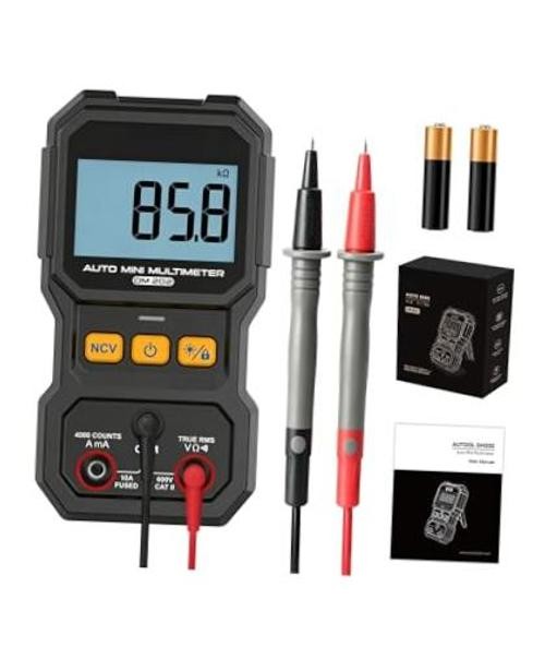 Mini Multimeter, 4000 Counts True RMS Auto-Ranging, NCV, DM202