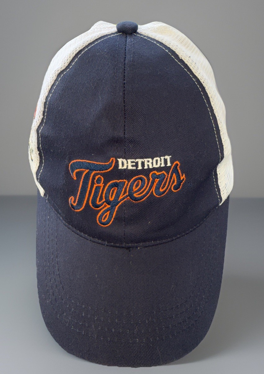 Detroit Tigers in Orange on Navy Hat Cap w White Mesh SnapBack Lablatt Blue