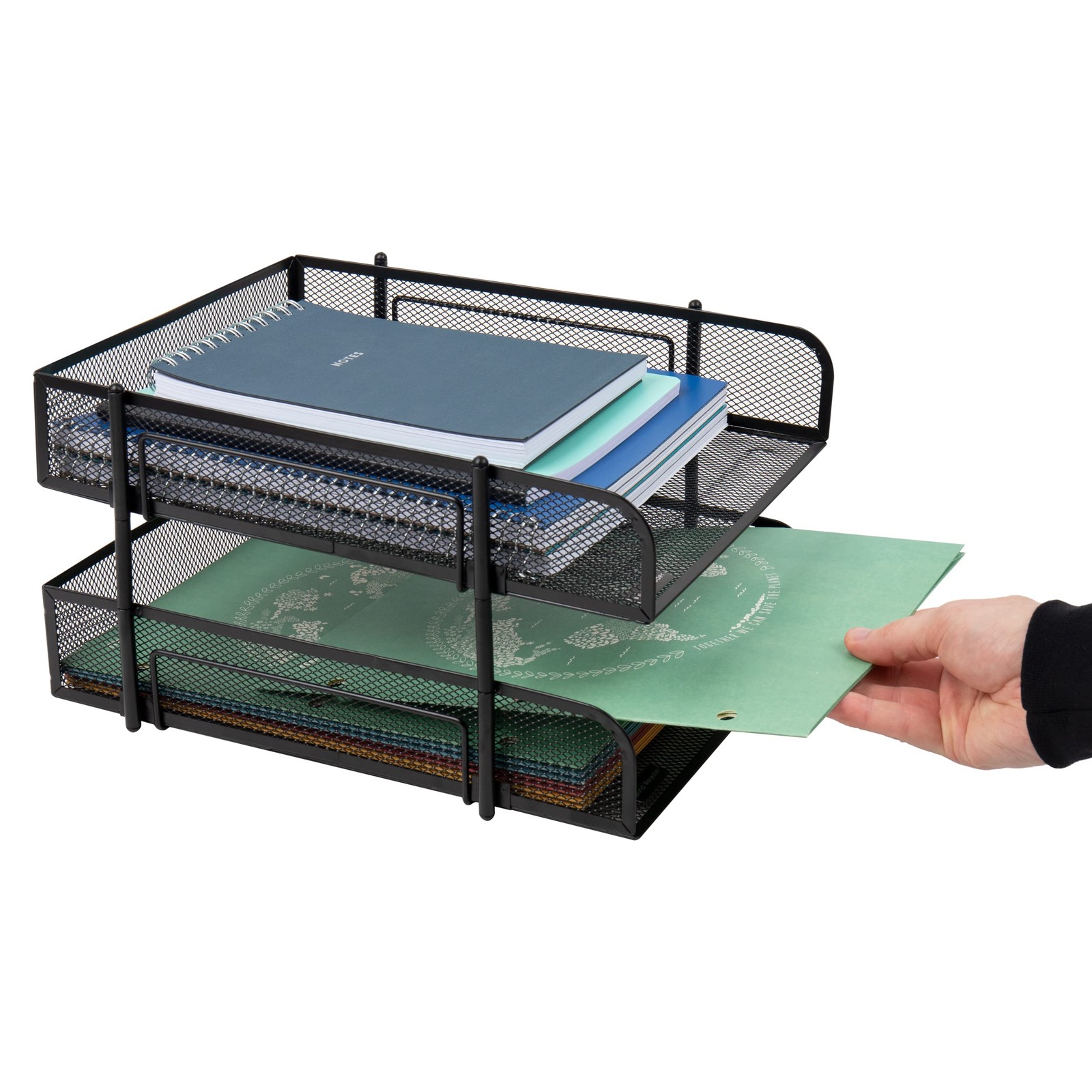 Stackable Paper Tray, Desktop Organizer, File Storage, Office, Metal Mesh, 2 ...