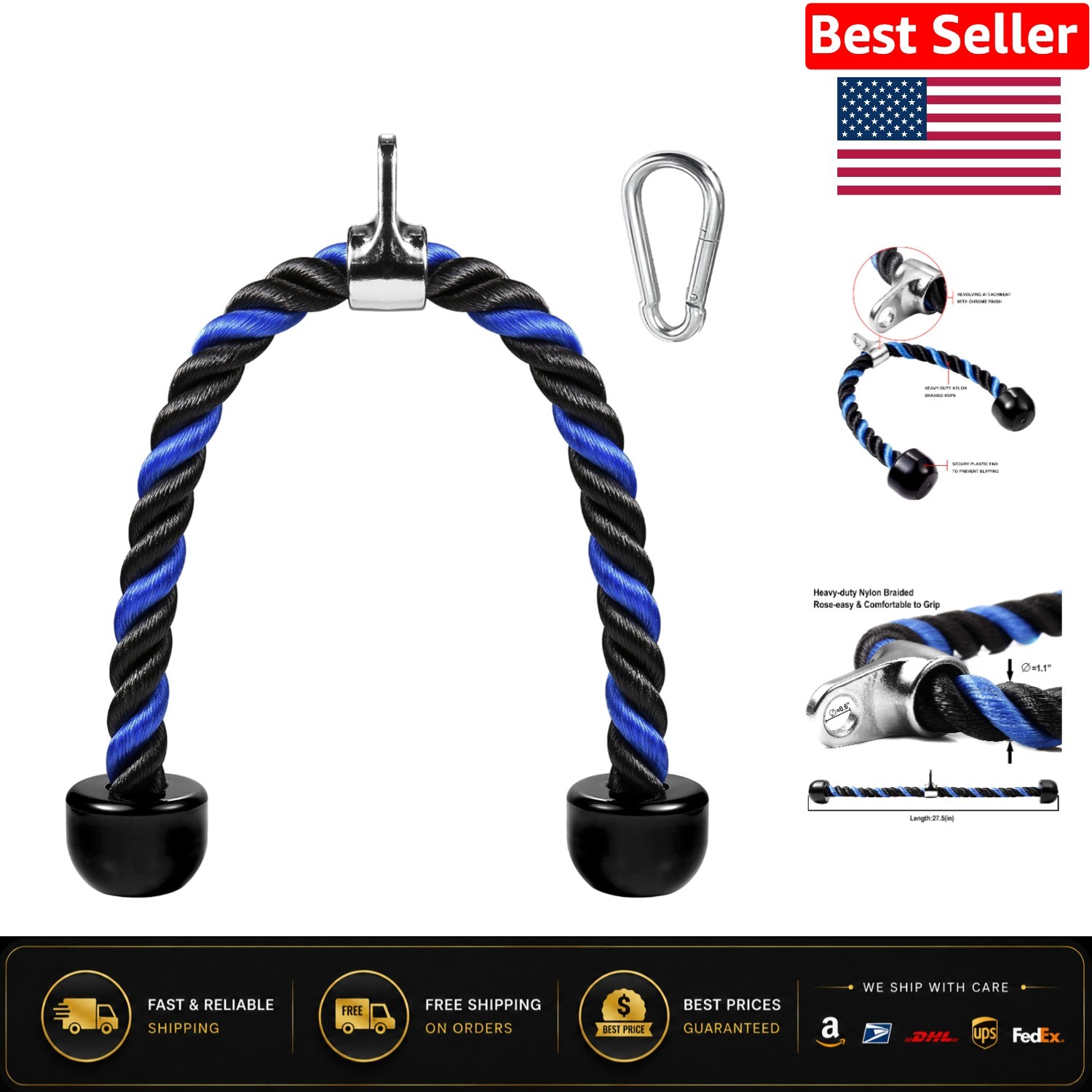27'' Tricep Rope Cable Attachment - Non-Slip Grip for Optimal Strength Training