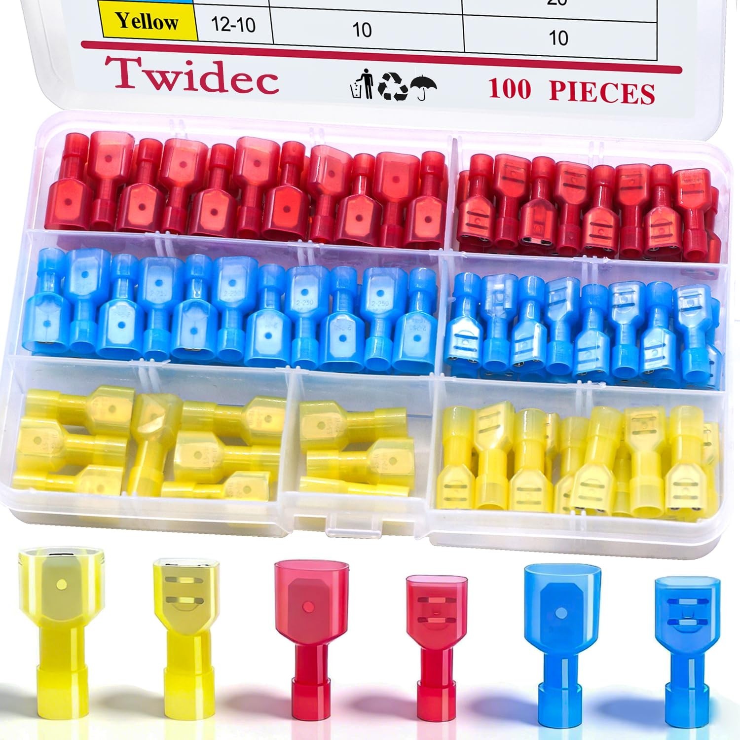 UL Listed Nylon Spade Quick Disconnect Connectors Kit, 22-10 Gauge Male and Fema